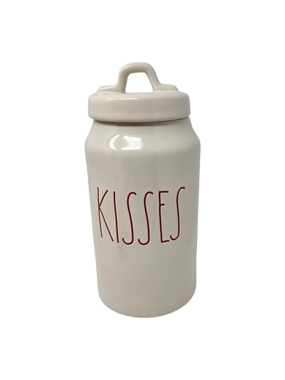 Rae Dunn KISSES Ceramic Canister 9in Tall Magenta Valentines Day Love Holiday